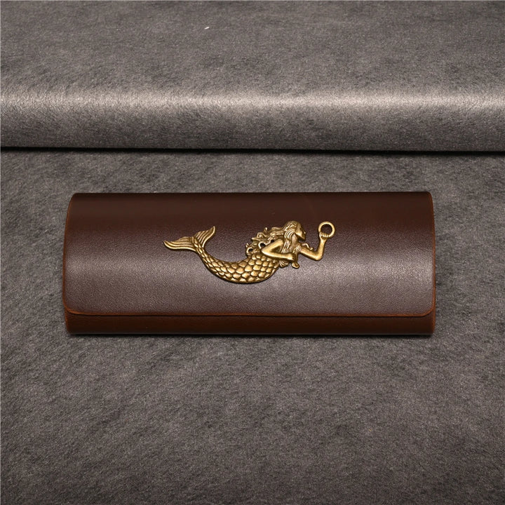 Cubojue Unisex Brown PU Leather Eyeglass Case Assorted Designs 1638 Case Cubojue Case big case Mermaid