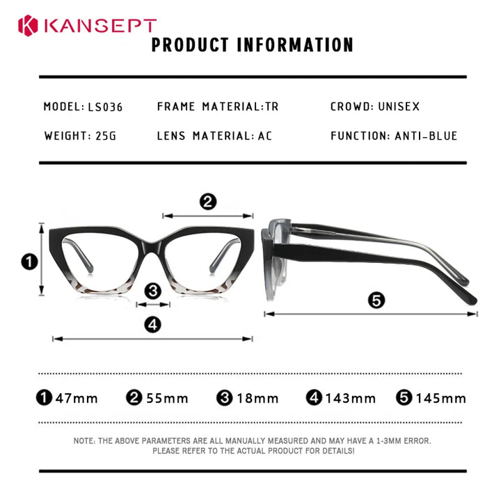 Kansept Women's Full Rim Cat Eye Tr 90 Alloy Reading Glasses 62036