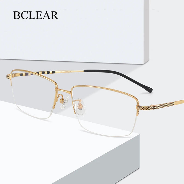 Bclear Men's Semi Rim Big Square Titanium Eyeglasses 7822 Full Rim Bclear