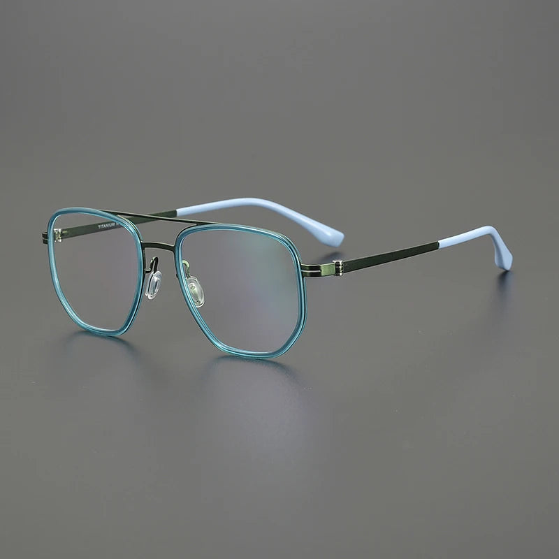 Gatenac Unisex Full Rim Square Double Bridge Acetate Titanium Eyeglasses 31567