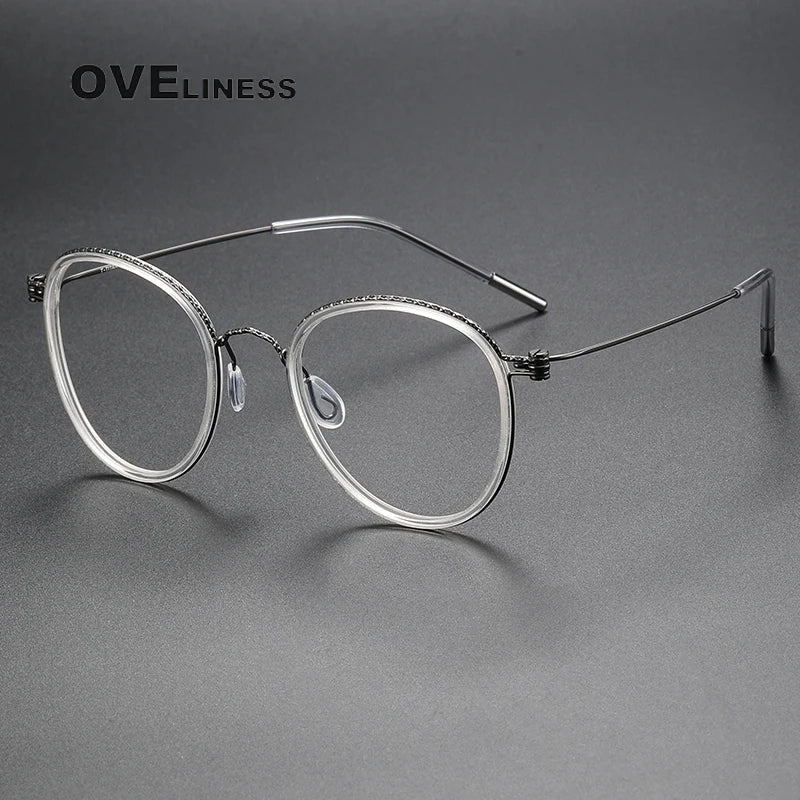 Oveliness Unisex Full Rim Round Screwless Acetate Titanium Eyeglasses 80887 Full Rim Oveliness clear gun  