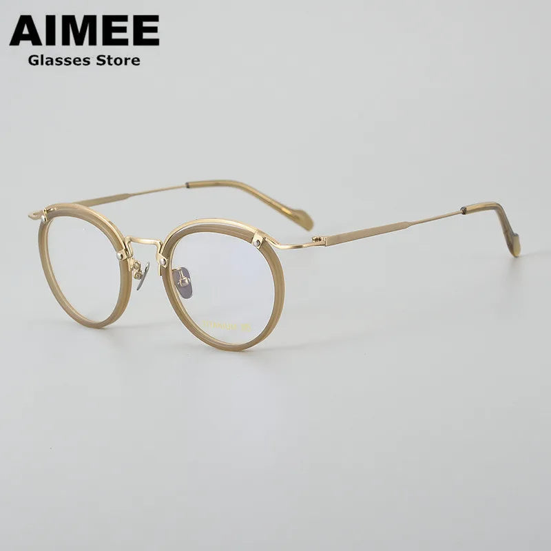 Aimee Unisex Full Rim Round Acetate Titanium Eyeglasses 20036