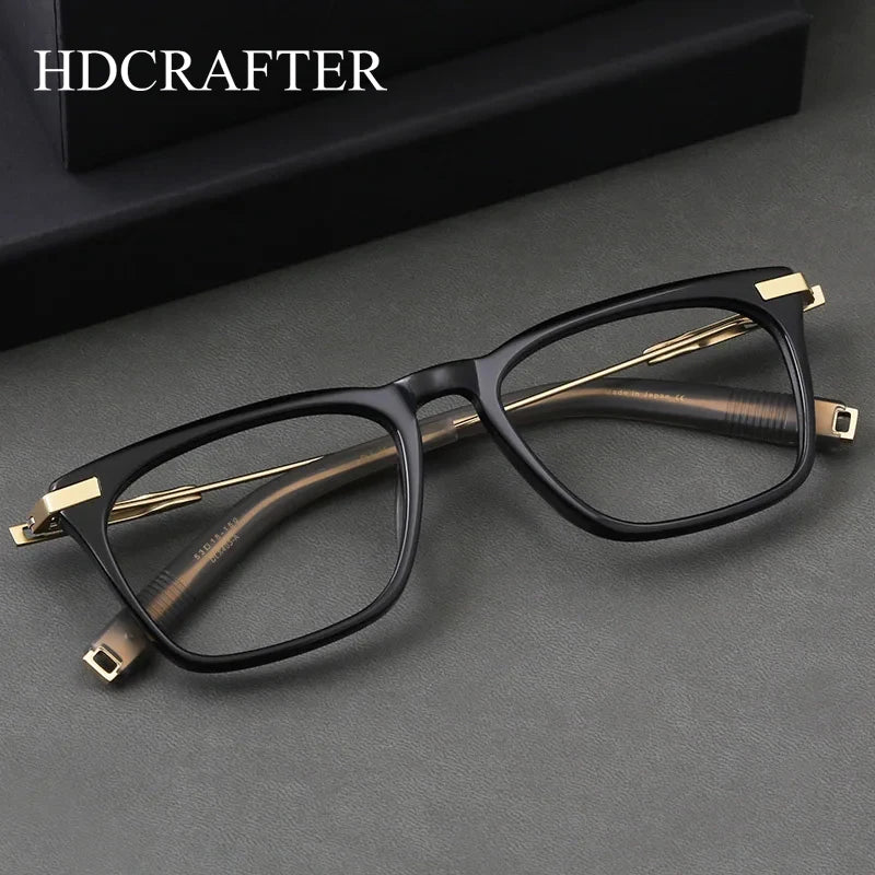 Hdcrafter Men's Full Rim Square Acetate Titanium Eyeglasses 95403