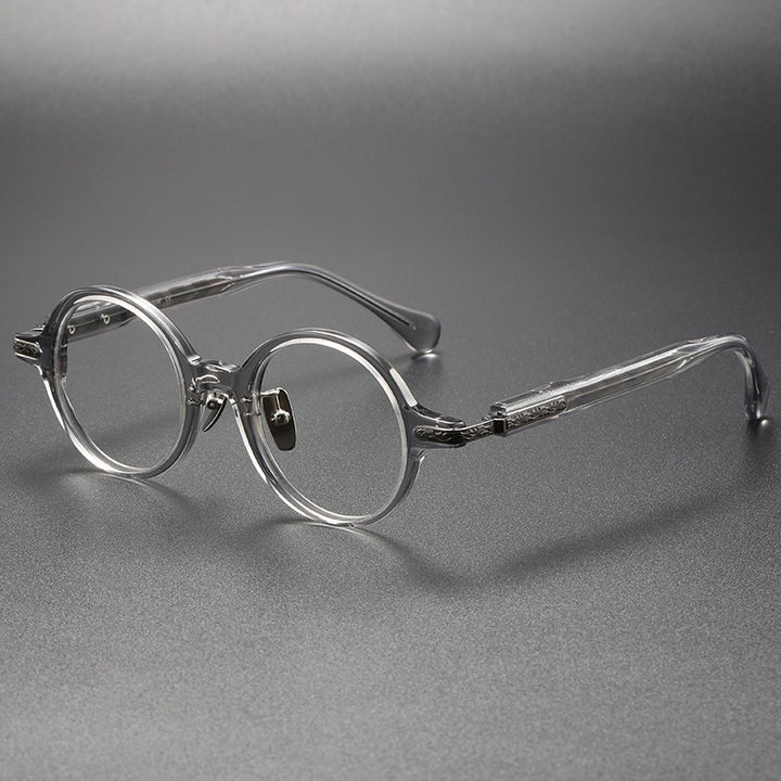 CCspace Unisex Full Rim Round Acetate Eyeglasses 56385 Full Rim CCspace C2Gun
