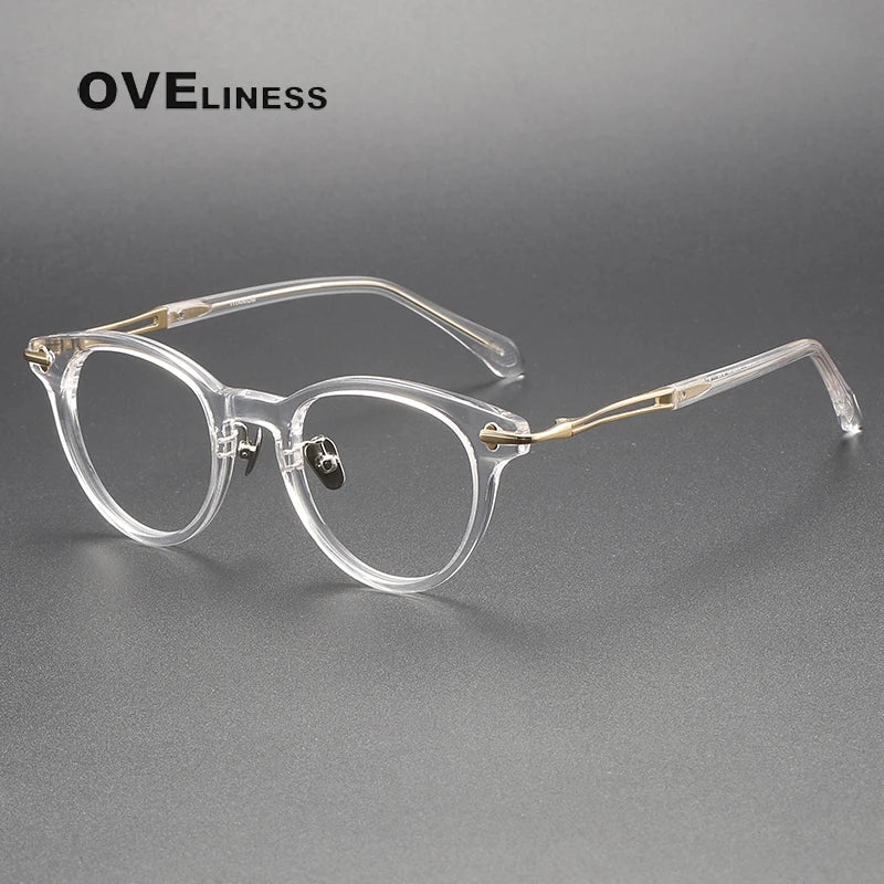 Oveliness Unisex Full Rim Round Acetate Titanium Eyeglasses 4722 Full Rim Oveliness clear gold  