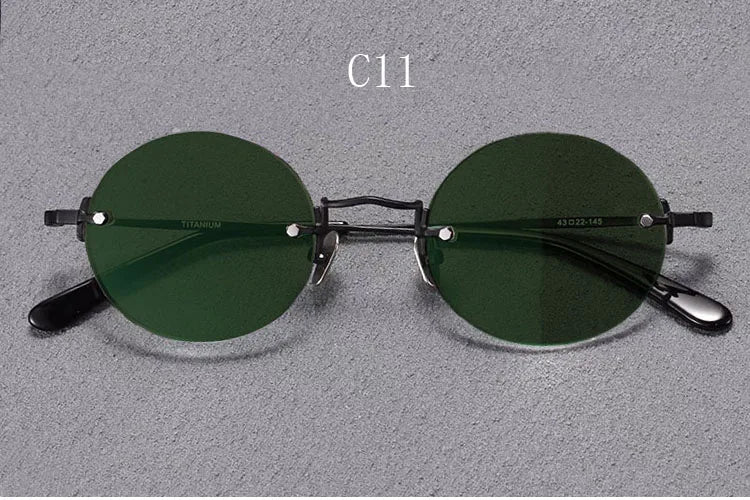 Yujo Men's Rimless Round Oval Titanium UV400 Sunglasses Y4346 Sunglasses Yujo C11 CHINA