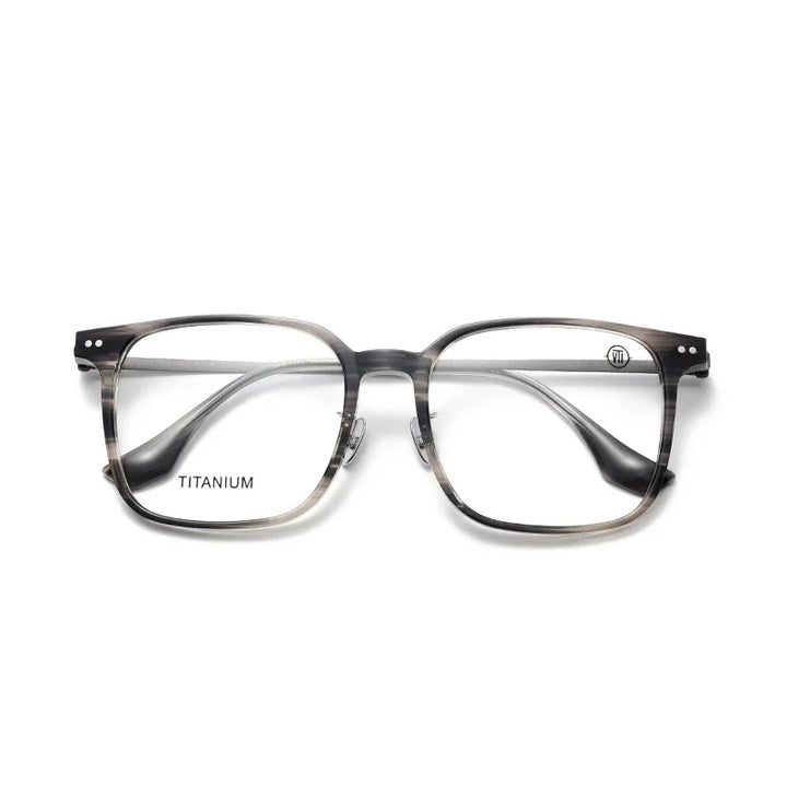 Muzz Men's Full Rim Square Acetate Titanium Eyeglasses 85296 Full Rim Muzz Gray