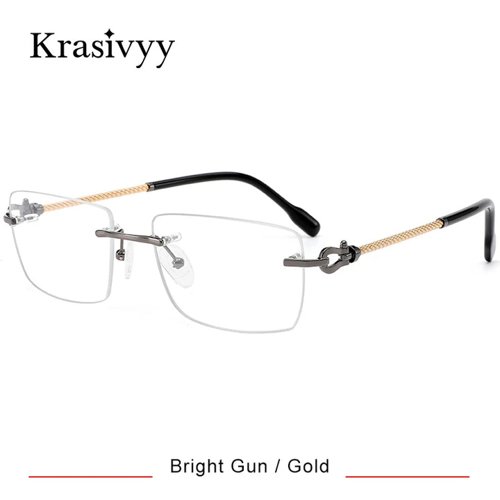 Krasivyy Men's Rimless Polygon Square Titanium Eyeglasses 316082