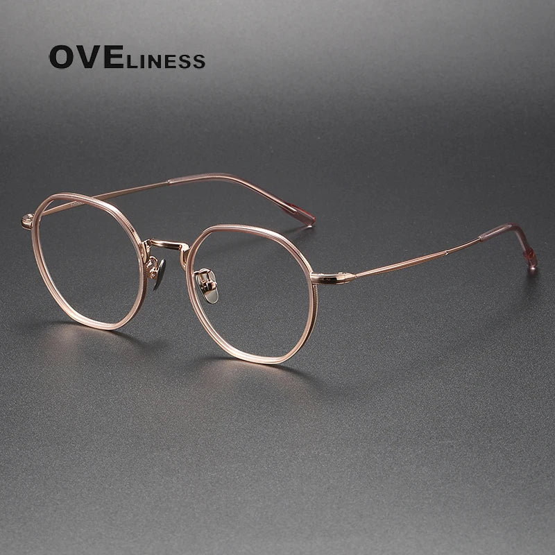 Oveliness Unisex Full Rim Polygon Acetate Titanium Eyeglasses 8514 Full Rim Oveliness pink gold
