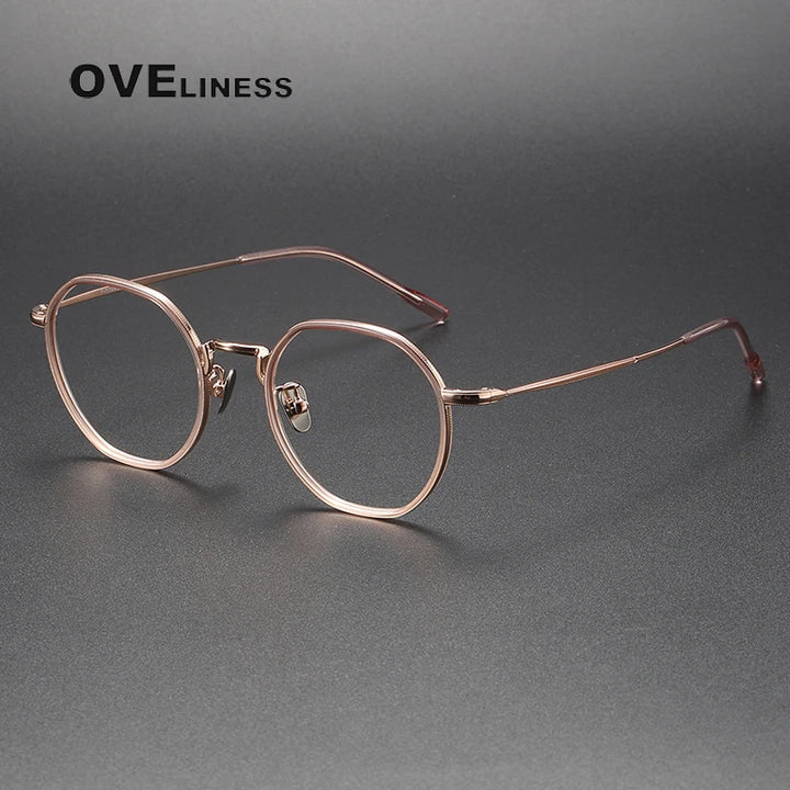 Oveliness Unisex Full Rim Polygon Acetate Titanium Eyeglasses 8514 Full Rim Oveliness pink gold