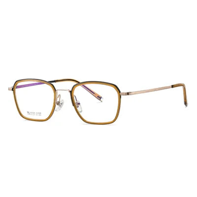 Ralferty Unisex Full Rim Polygon Square Titanium Eyeglasses 92325 Full Rim Ralferty C3 Clear Brown CHINA