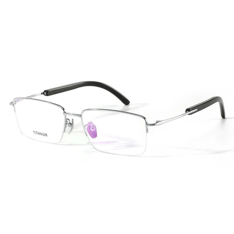 Hdcrafter Men's Semi Rim Square Titanium Horn Temple Eyeglasses H2302 Semi Rim Hdcrafter Eyeglasses