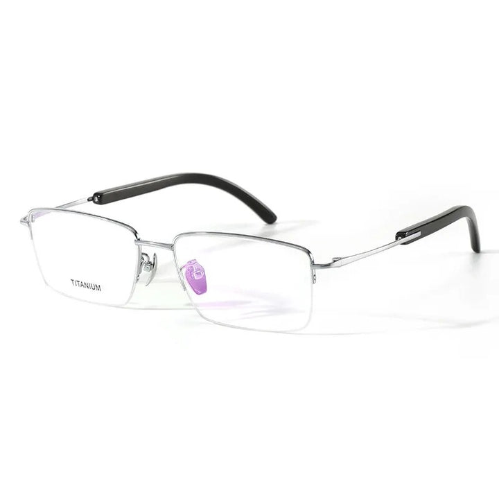 Hdcrafter Men's Semi Rim Square Titanium Horn Temple Eyeglasses H2302 Semi Rim Hdcrafter Eyeglasses