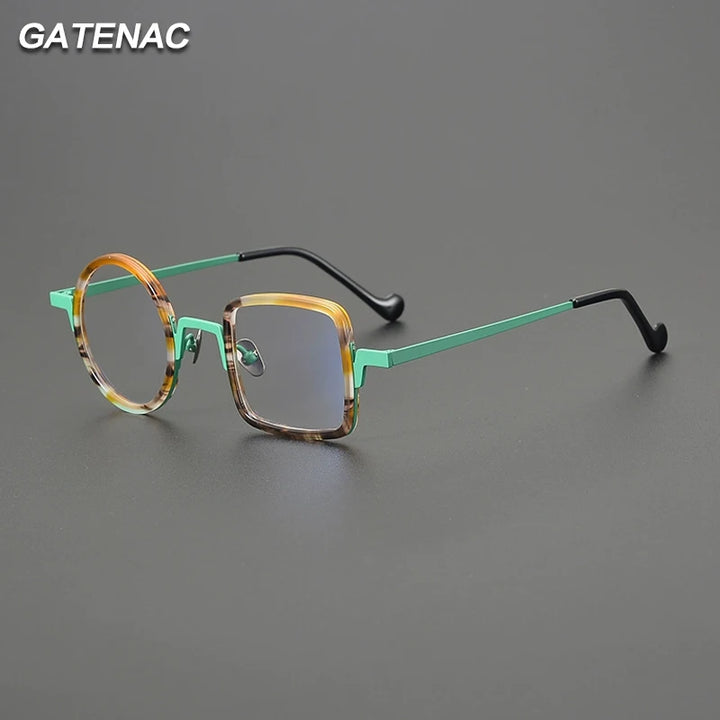 Gatenac Unisex Full Rim Round Square Titanium Acetate Eyeglasses G1528 Full Rim Gatenac