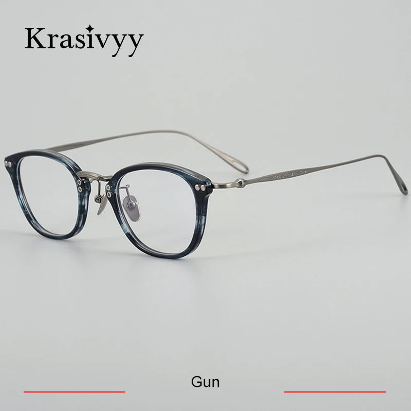 Krasivyy Unisex Full Rim Oval Titanium Acetate Eyeglasses 45955 Full Rim Krasivyy Gun