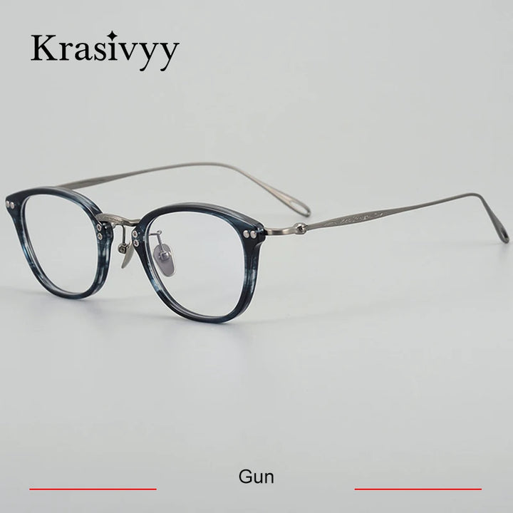 Krasivyy Unisex Full Rim Oval Titanium Acetate Eyeglasses 45955 Full Rim Krasivyy Gun