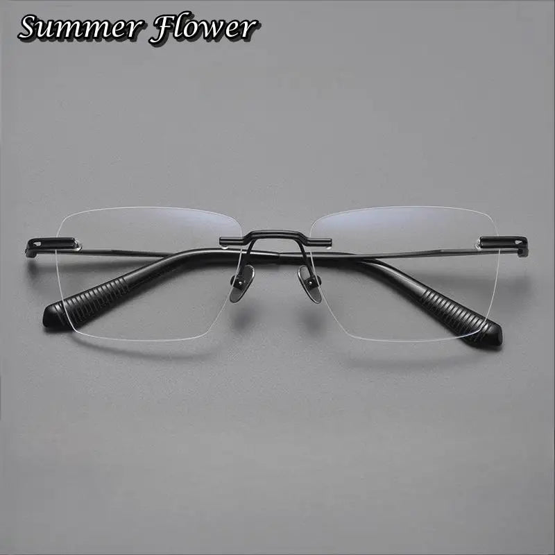 Summer Flower Men's Rimless Polygon Square Titanium Eyeglasses 80957