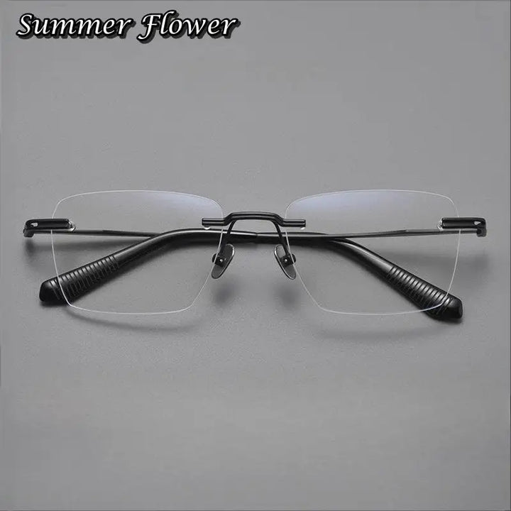 Summer Flower Men's Rimless Polygon Square Titanium Eyeglasses 80957