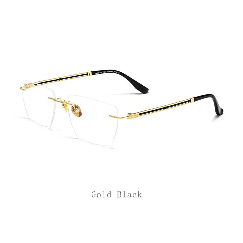 Hdcrafter Unisex Rimless Square Titanium Eyeglasses 6037 Rimless Hdcrafter Eyeglasses Gold-Black