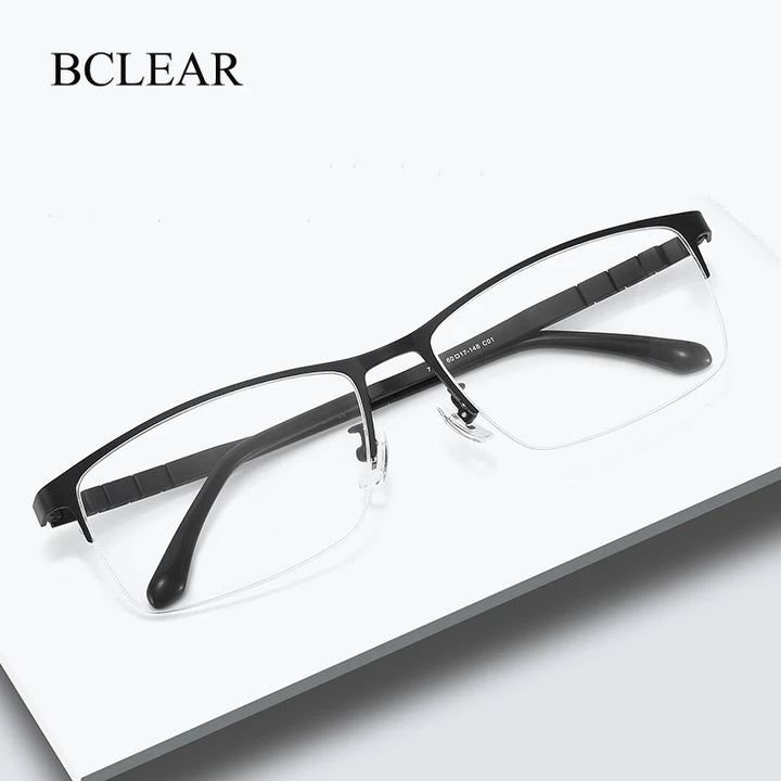Bclear Men's Semi Rim Square Big Titanium Eyeglasses 71111 Semi Rim Bclear