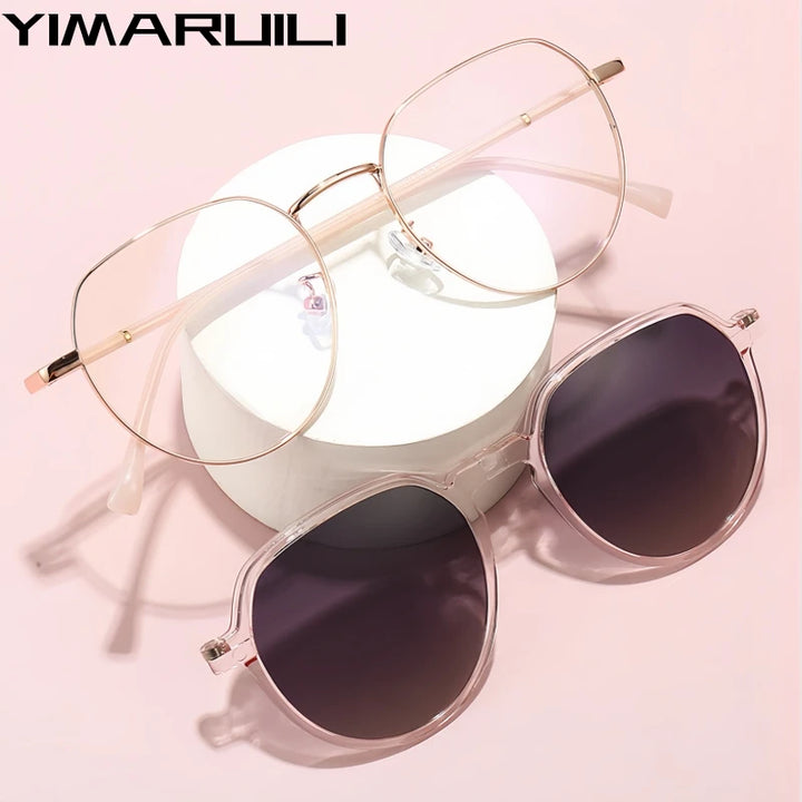 Yimaruili Women's Full Rim Polygonal Tr 90 Alloy Eyeglasses Clip On Sunglasses 81001
