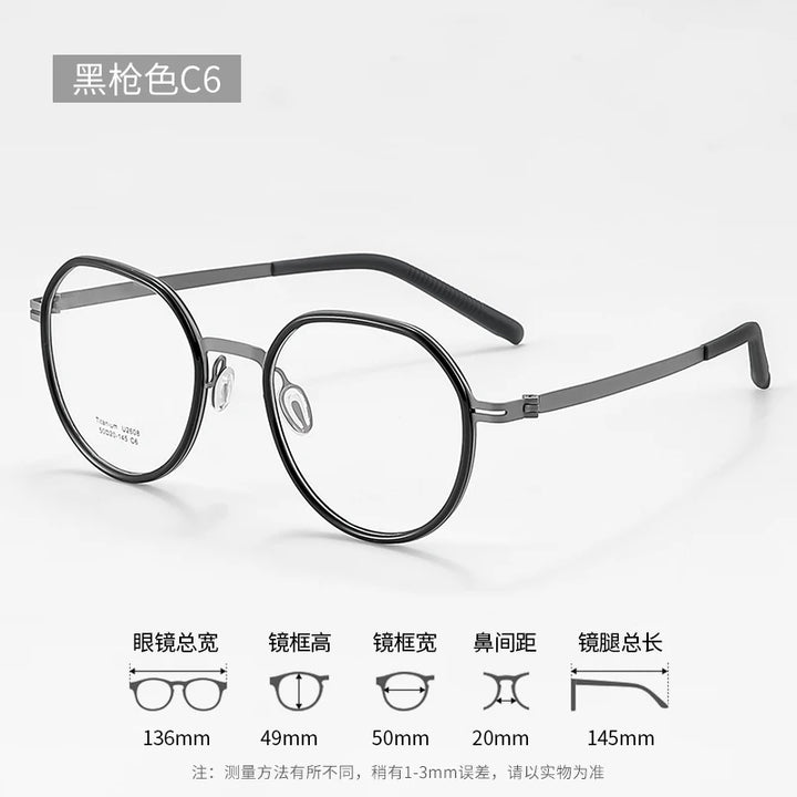 Reven Jate Unisex Full Rim Round Titanium Eyeglasses 2608 Full Rim Reven Jate C6