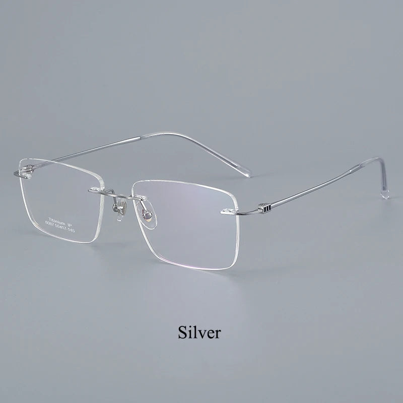 Bclear Unisex Rimless Square Titanium Eyeglasses Rimless Bclear Silver