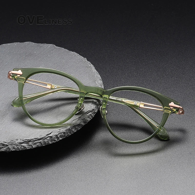 Oveliness Unisex Full Rim Round Acetate Titanium Eyeglasses 4722 Full Rim Oveliness   
