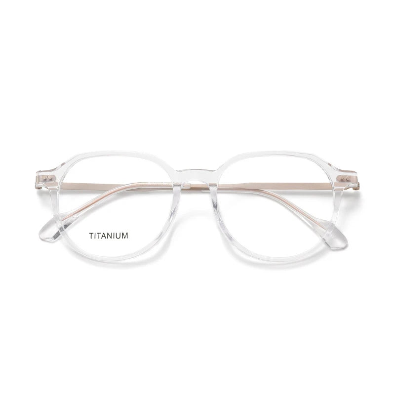 Aror Unisex Full Rim Flat Top Oval Acetate Titanium Eyeglasses 84298 Full Rim Aror transparent