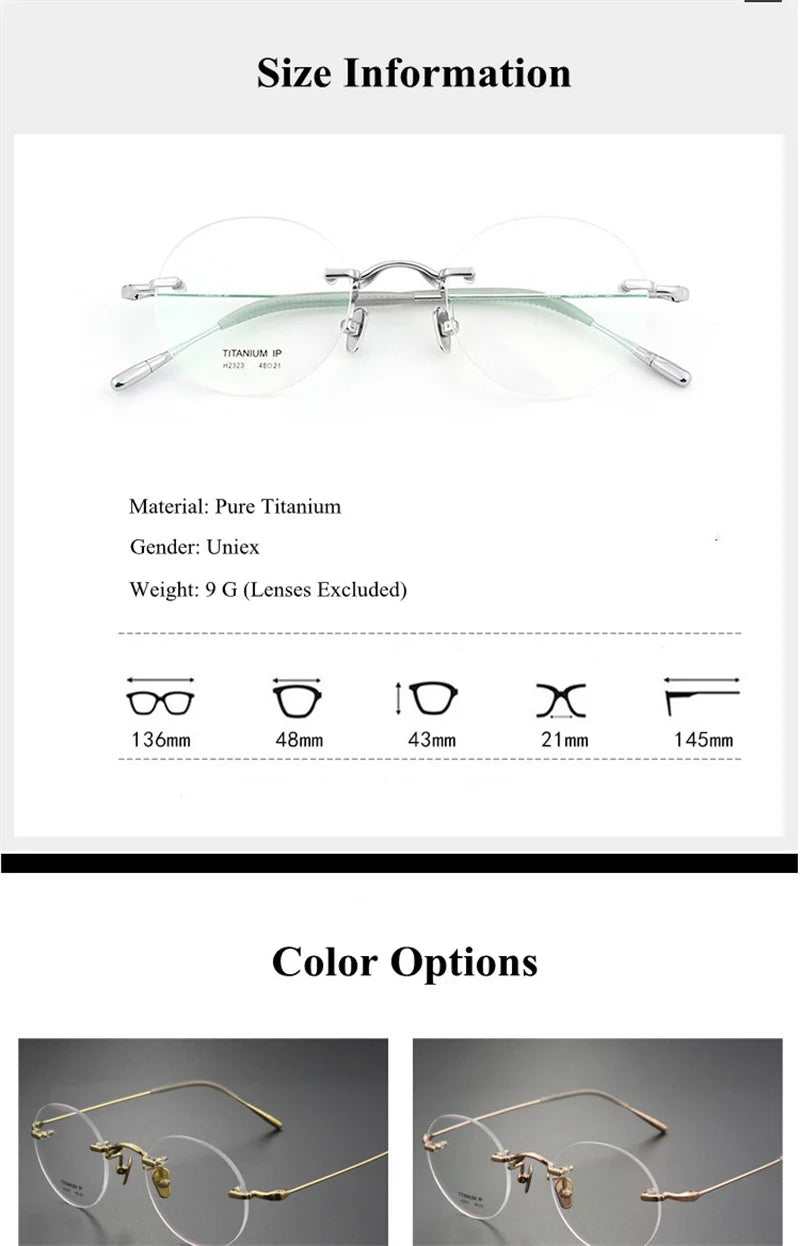 Chashma Ottica Unisex Rimless Octagon Round Titanium Eyeglasses 2323 Rimless Chashma Ottica
