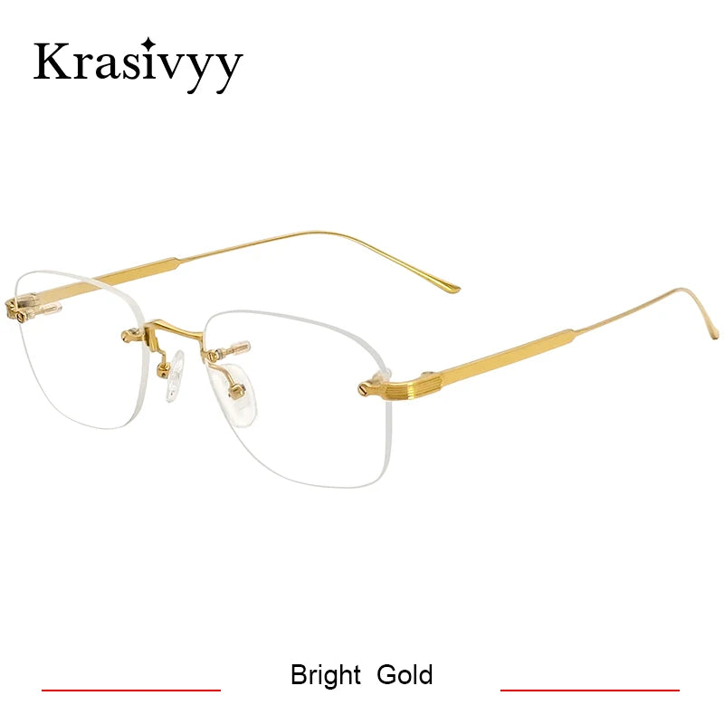 Krasivyy Unisex Rimless Oval Titanium Eyeglasses 2280 Rimless Krasivyy Bright Gold