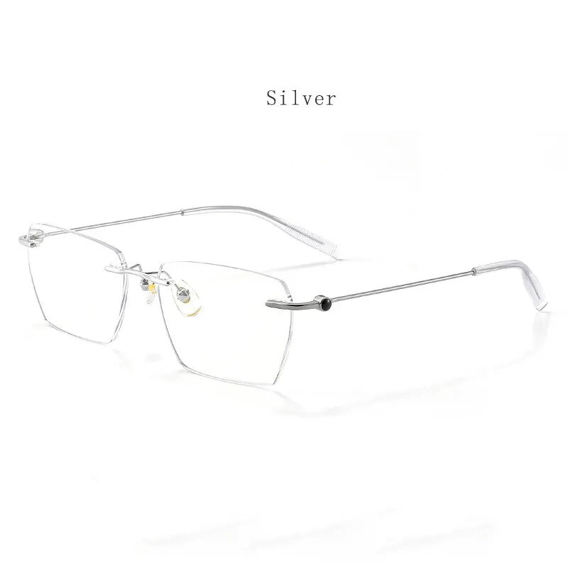 Hdcrafter Unisex Rimless Square Titanium Eyeglasses 71327 Rimless Hdcrafter Eyeglasses Silver