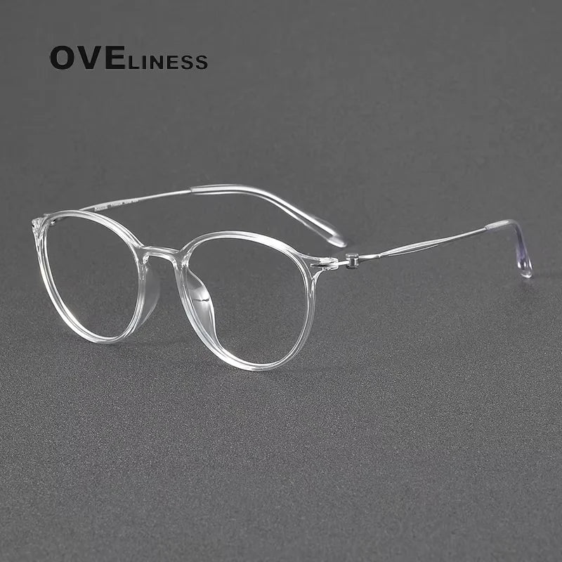 Oveliness Women's Full Rim Round Acetate Titanium Eyeglasses 78664