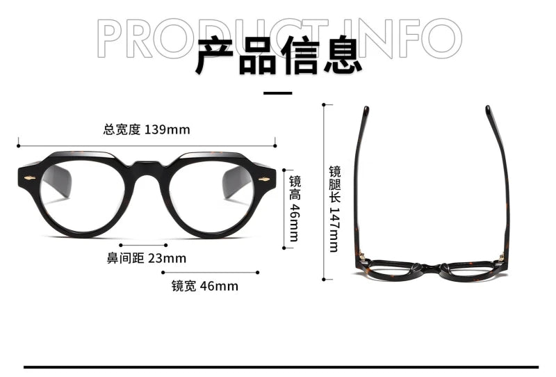 Black Mask Unisex Full Rim Flat Top Round Acetate Eyeglasses 23139