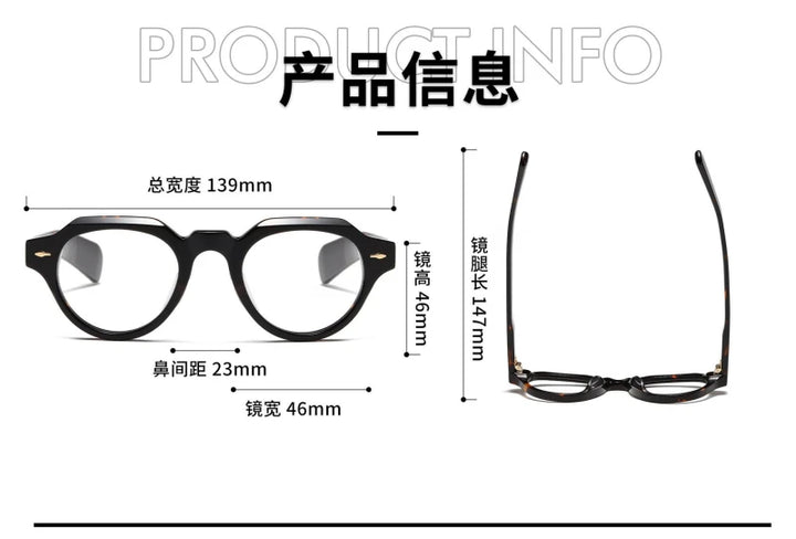 Black Mask Unisex Full Rim Flat Top Round Acetate Eyeglasses 23139