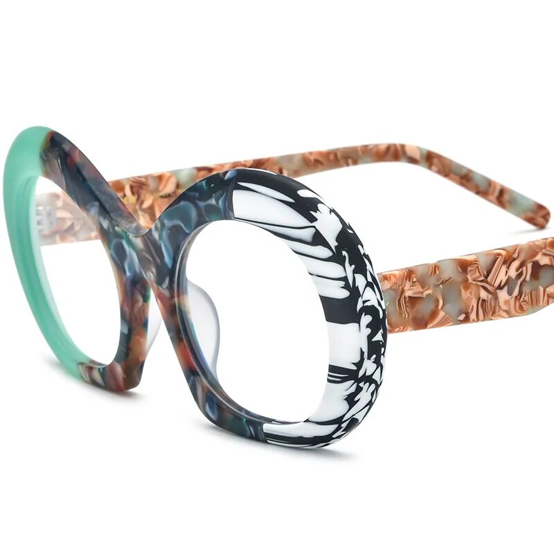 CCspace Unisex Full Rim Round Acetate Eyeglasses 57053 Full Rim CCspace GreenBrown