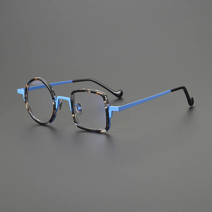 Gatenac Unisex Full Rim Round Square Titanium Acetate Eyeglasses G1528 Full Rim Gatenac Blue