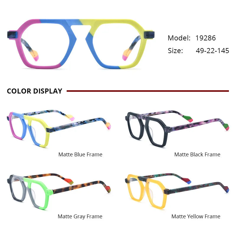 Nobler Unisex Full Rim Flat Top Oval Frosted Acetate Eyeglasses 19286 Full Rim Nobler