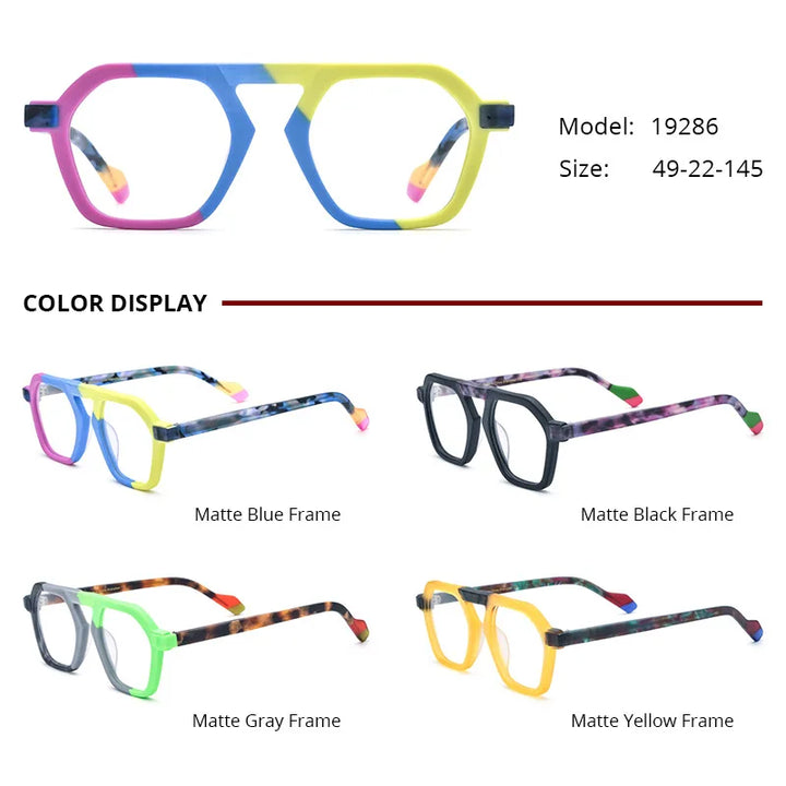 Nobler Unisex Full Rim Flat Top Oval Frosted Acetate Eyeglasses 19286 Full Rim Nobler