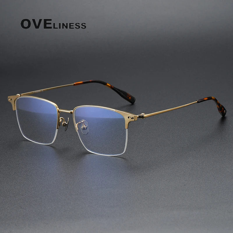Oveliness Men's Semi Rim Square Titanium Eyeglasses 8109 Semi Rim Oveliness gold  