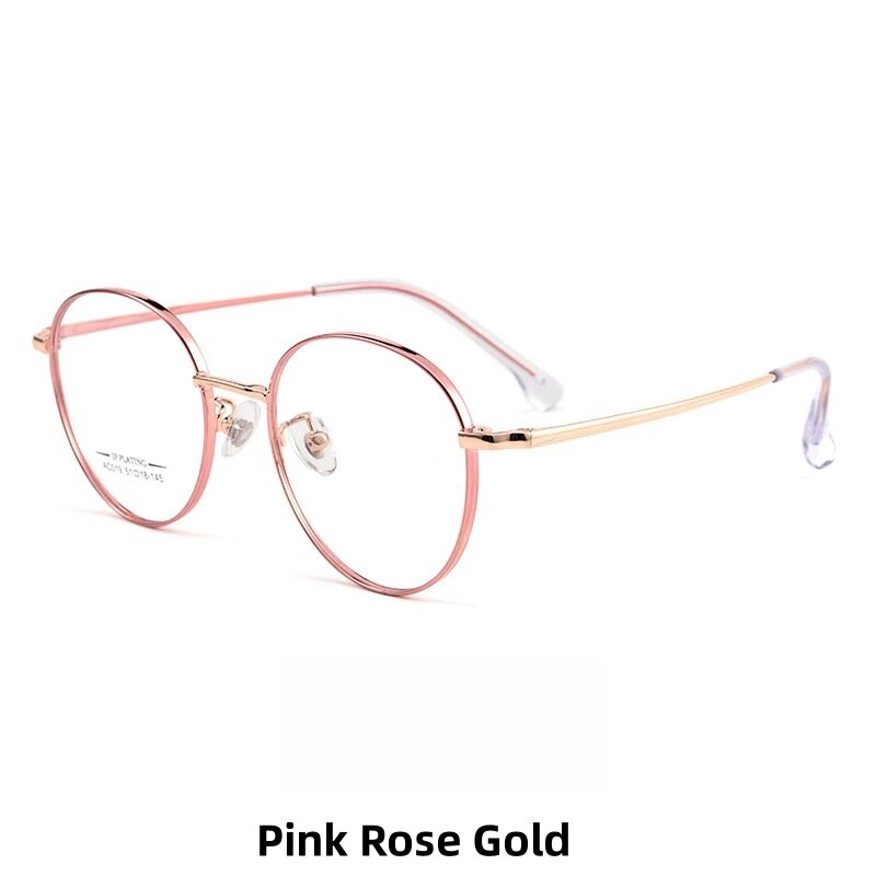 KatKani Unisex Full Rim Round Titanium Eyeglasses Ac019b Full Rim KatKani Eyeglasses Pink Rose Gold  
