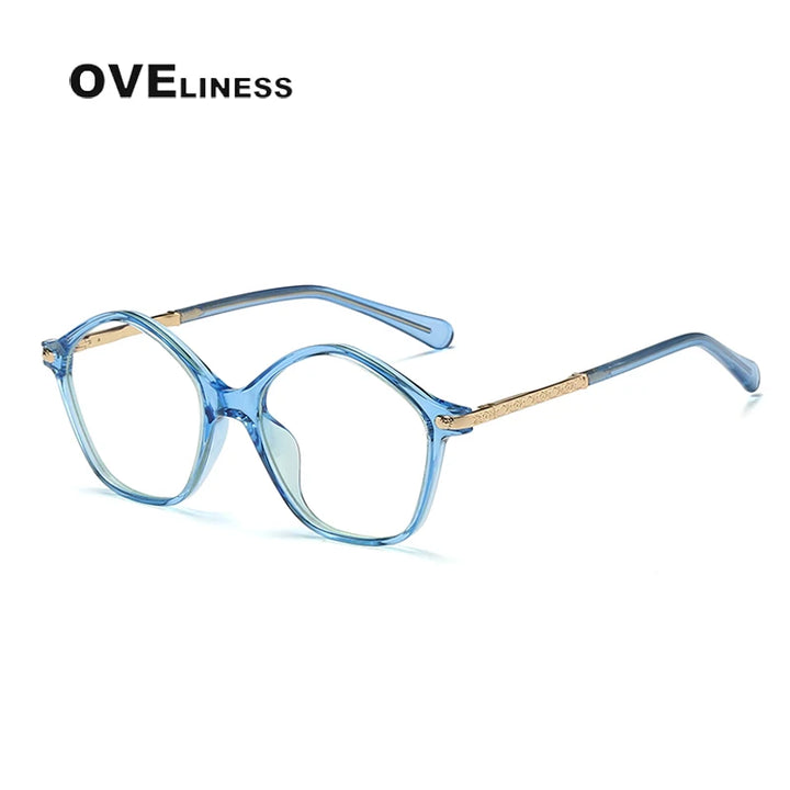 Oveliness Youth Unisex Full Rim Polygonal Tr 90 Titanium Eyeglasses 20204 Full Rim Oveliness blue  