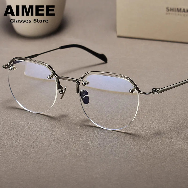 Aimee Unisex Semi Rim Oval Titanium Eyeglasses 10587 Semi Rim Aimee Grey