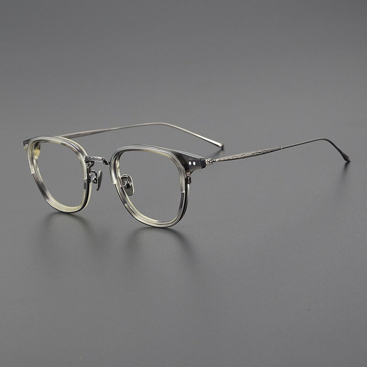 Gatenac Unisex Full Rim Square Acetate Titanium Eyeglasses Gxyj1076 Full Rim Gatenac Tortoiseshell Gun