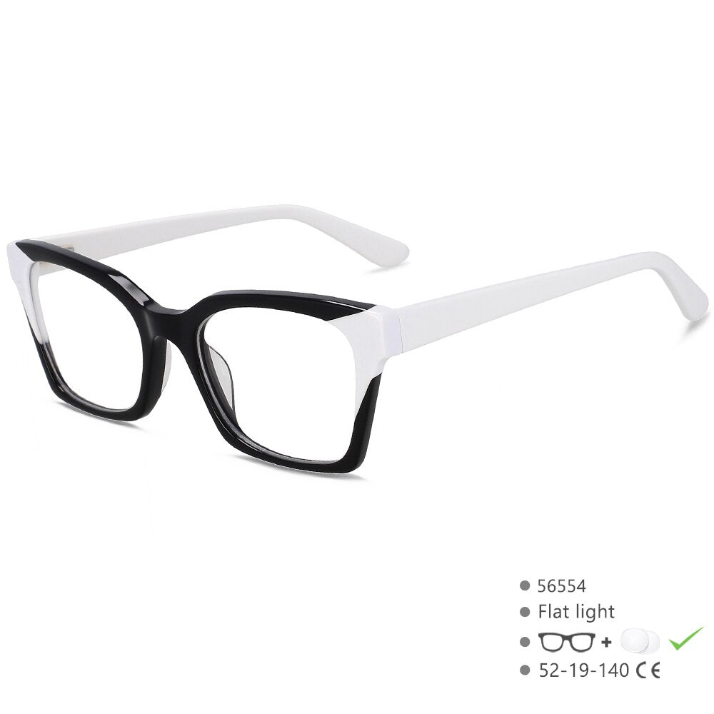 CCspace Unisex Full Rim Square Cat Eye Acetate Fiber Eyeglasses 56554 Full Rim CCspace C7BlackWhite