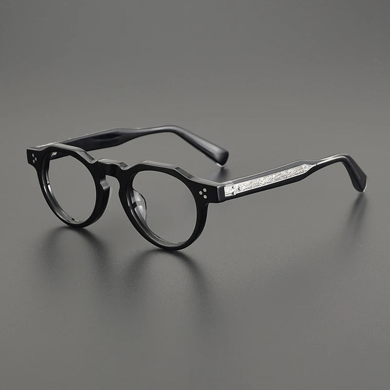 Gatenac Unisex Full Rim Round Acetate Eyeglasses Gxyj1164 Full Rim Gatenac Black