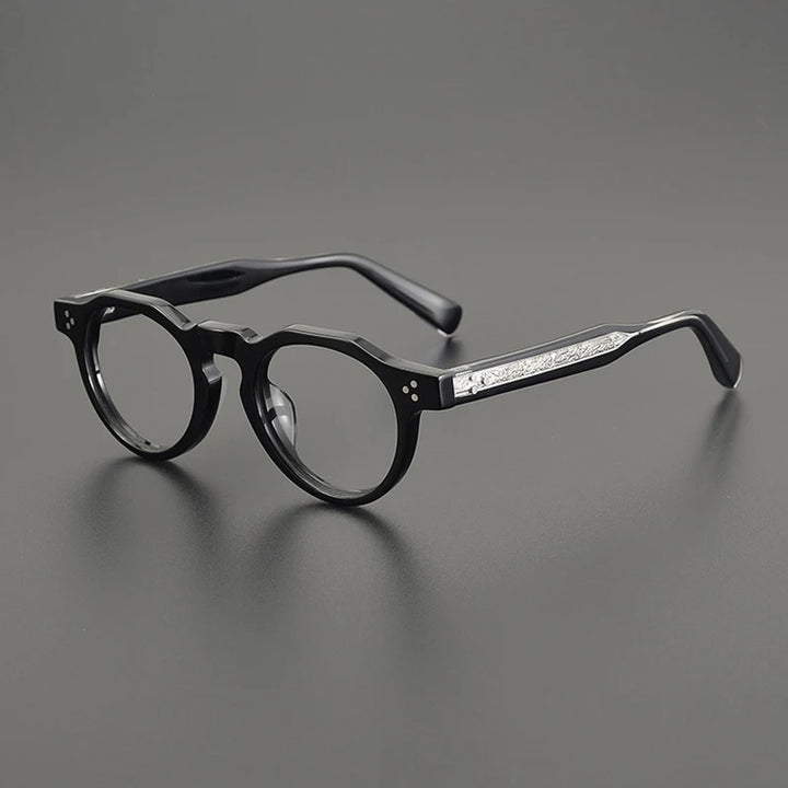 Gatenac Unisex Full Rim Round Acetate Eyeglasses Gxyj1164 Full Rim Gatenac Black