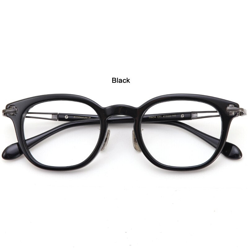 Muzz Men's Full Rim Square Acetate Titanium Eyeglasses Thick Full Rim Muzz Black