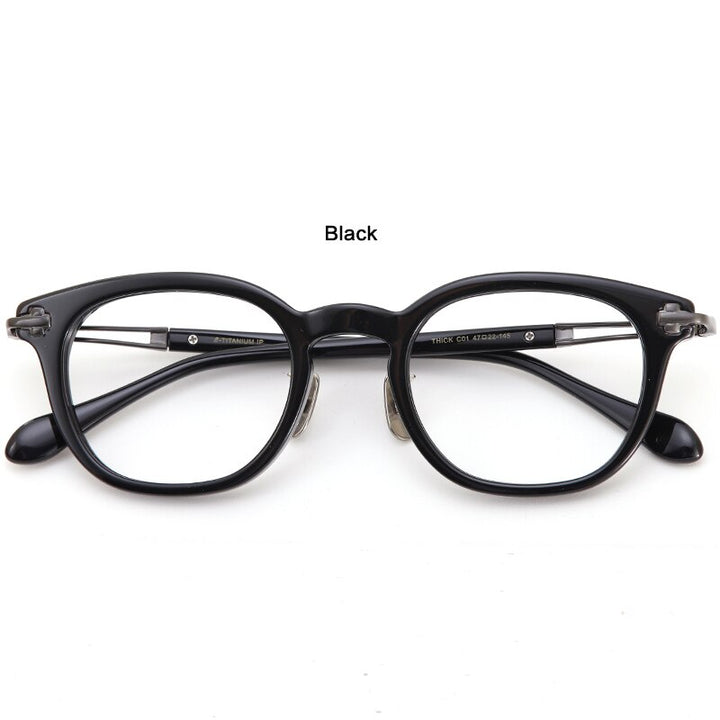 Muzz Men's Full Rim Square Acetate Titanium Eyeglasses Thick Full Rim Muzz Black
