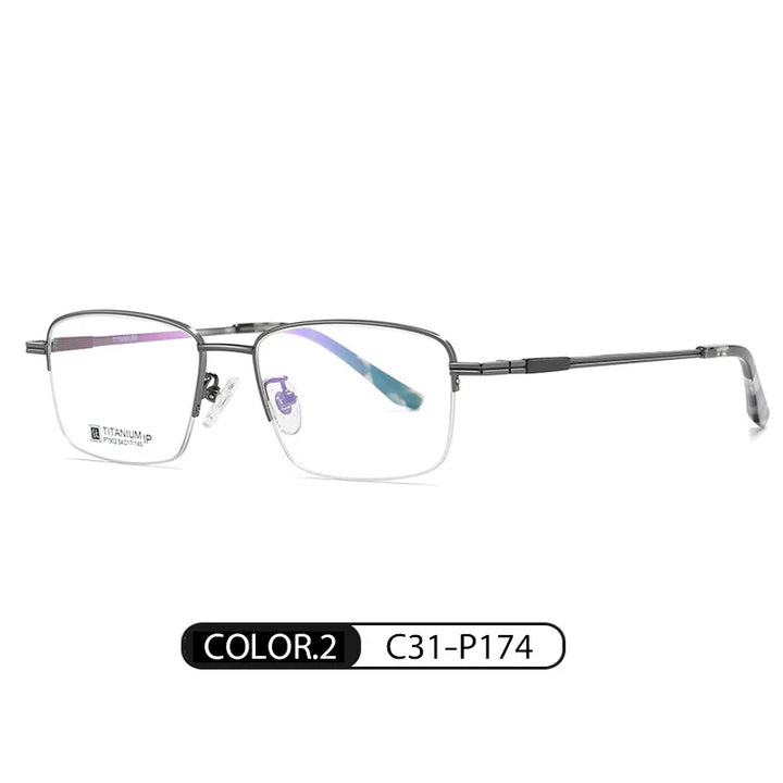 Hotochki Men's Semi Rim Square  Titanium Eyeglasses 90224